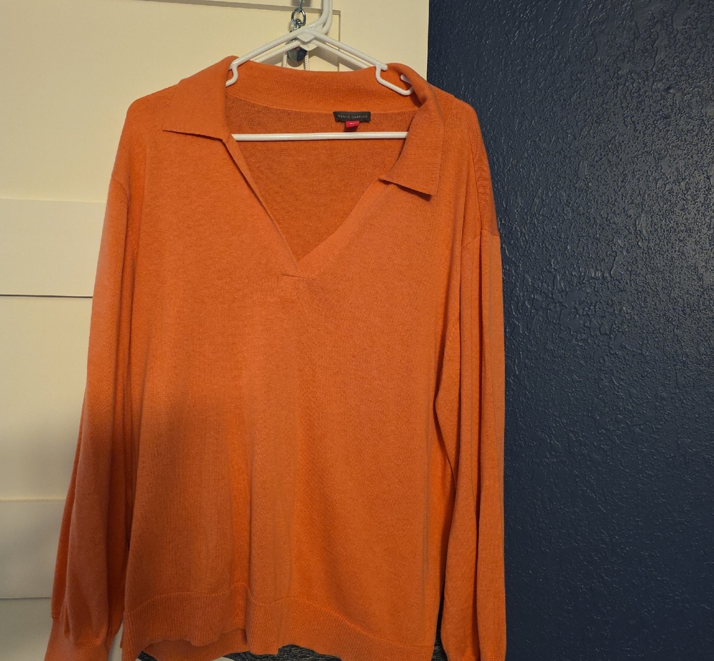 VINCE CAMUTO Coral V-Neck Collared Sweater